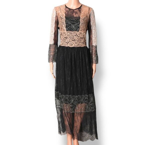 Sandro Paris Womens Long-Sleeve Dress Sz 1 (US Small) Lace Metallic MSRP $545 - Picture 1 of 16